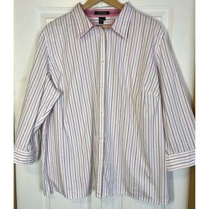 Lauren Ralph Lauren Womens Button Down Shirt Pink Black Stripes Blouse Size 3X